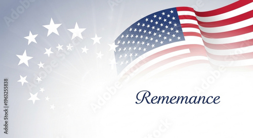 American flag waving with stars on a gradient background symbolizing freedom and patriotism for remembrance day
