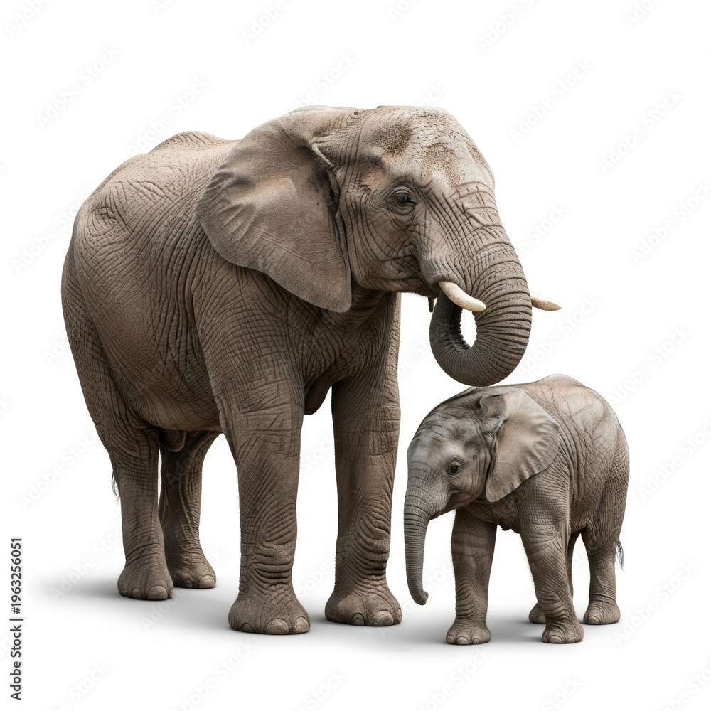 Obraz premium Large Adult Elephant and Juvenile Calf Together