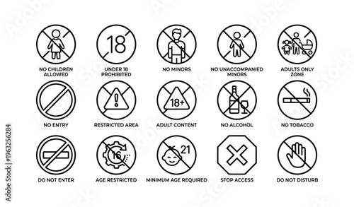 Prohibited signs illustrating age and access restrictions