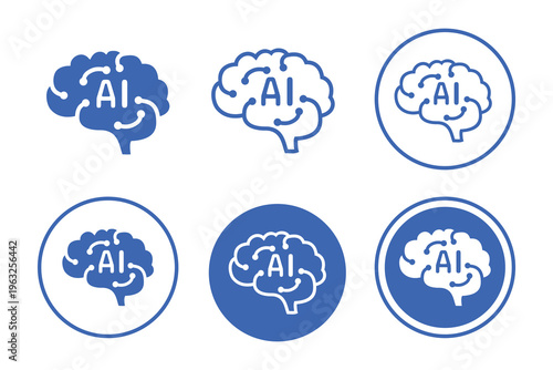 AI brain icon set in a circle. Editable vector.
