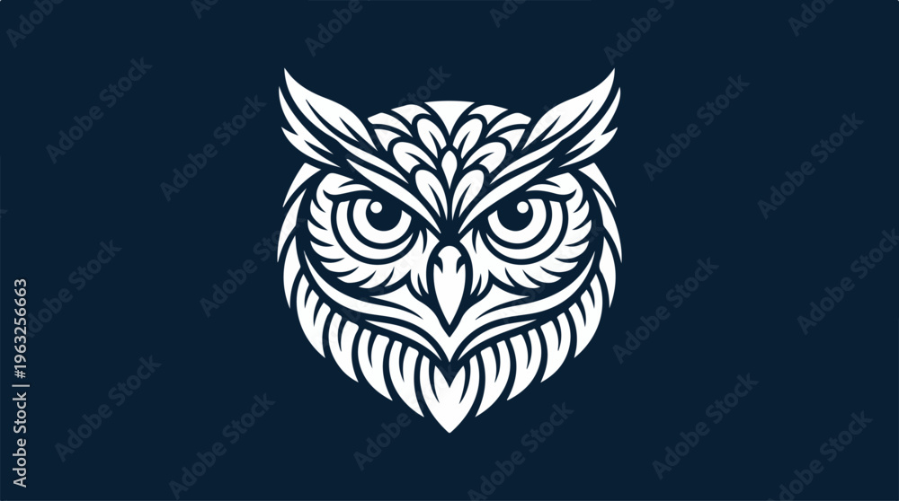 Fototapeta premium Intricate owl illustration with detailed feathers and focused gaze.