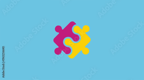Interlocking puzzle pieces representing teamwork and collaboration on a blue background.