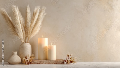 Bohemian Home Decor with Pampas Grass and Candles.