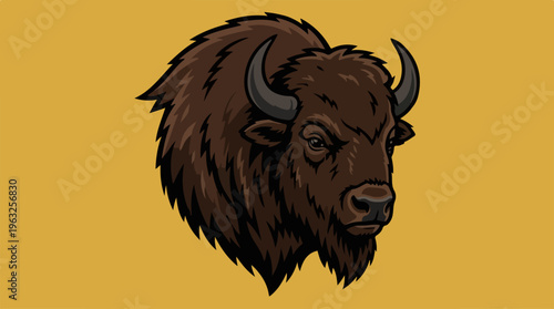 Majestic Bison Portrait - A Detailed Illustration on Golden Background.