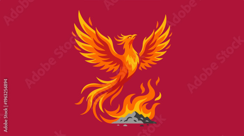 Majestic Phoenix Rising from Flames - A Symbol of Rebirth and Renewal.