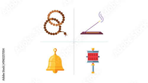 Iconic symbols associated with traditional religious and spiritual practices