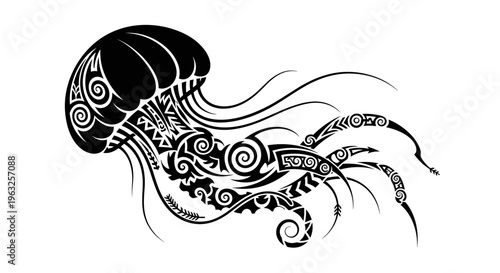 Black jellyfish tribal tattoo design.