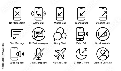 Mobile call and messaging icons: communication symbols set