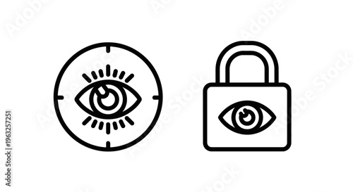 Eye target and locked eye icons representing surveillance and privacy security