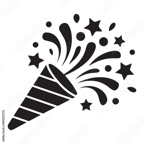 Party popper silhouette vector illustration, confetti celebration icon