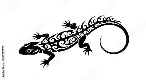 Black lizard with tribal tattoo.