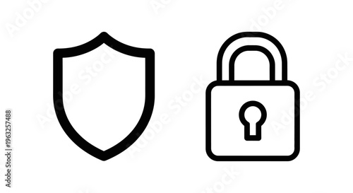 Security icons including a shield with wpa2 text for strong wi-fi encryption and a closed padlock symbolizing protection and safety for network access with digital security