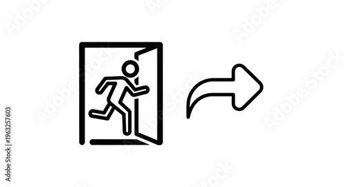 Exit strategy icon and forward arrow symbol - business plan and departure concept