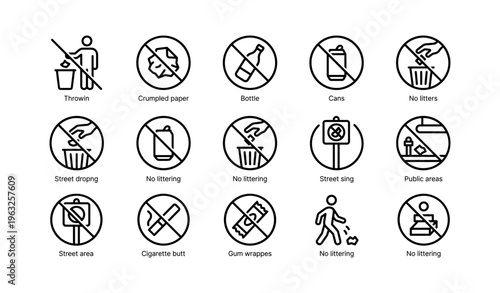 No littering signs: symbols of environmental caution and clean public spaces