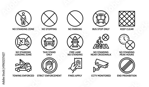 Traffic and parking restriction icons for urban planning