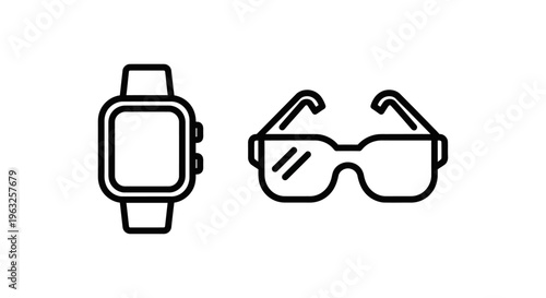 Smart wearables icons: smartwatch and augmented reality glasses, technology concept