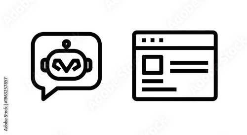 Robot chat icon and browser window interface - AI assistance and web interaction concepts