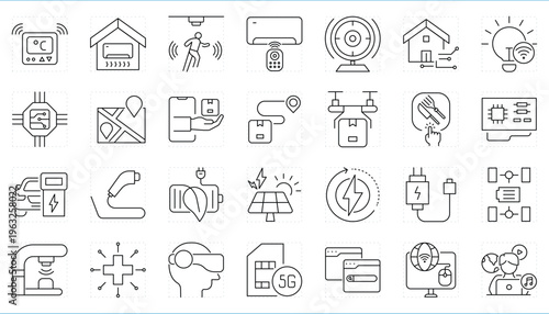 Smart Living related editable stroke line icons set.