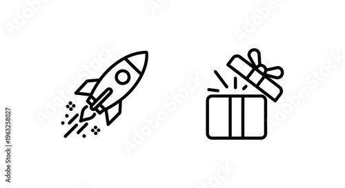 Digital feature rollout and release icons representing product launch, new software updates, and innovation for business development and user engagement