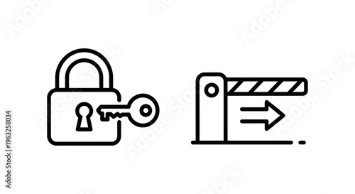 Least privilege and access control icons depicting system security, data protection, and authorized entry management for digital environments