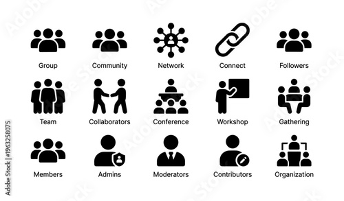 Icons representing group dynamics and collaboration concepts