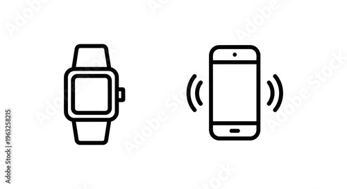 Wearable smartwatch and smartphone notification vibe icons representing modern device alerts and mobile communication technology