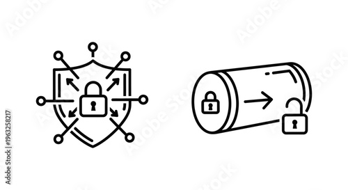 Zero trust network access and ztna tunnel icons representing cybersecurity, secure connections, and digital data protection solutions
