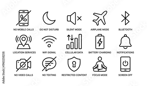 Smartphone settings icons including silent mode and wifi signal