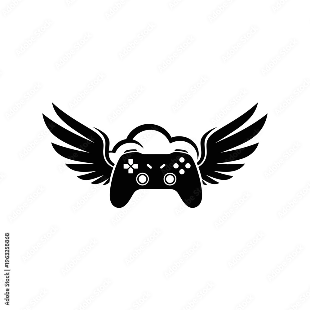 Obraz premium Flying Video Game Controller with Wings and Clouds - Gaming Concept