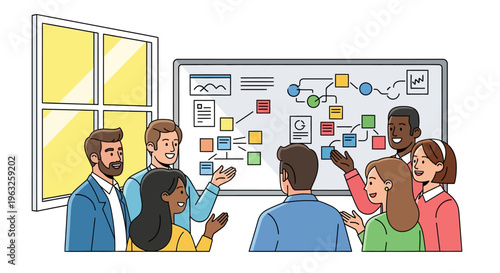 Diverse Team Brainstorming at Office Whiteboard