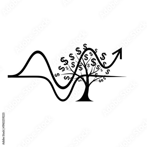 Financial Growth Tree with Upward Arrow and Wave Graph