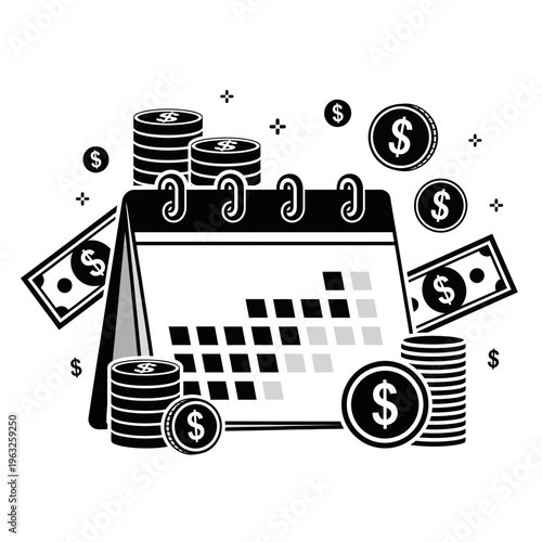 Financial Planning Calendar with Coins and Bills - Business and Investment Concept