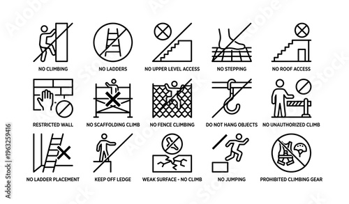 Safety signs illustrating prohibited actions on construction sites