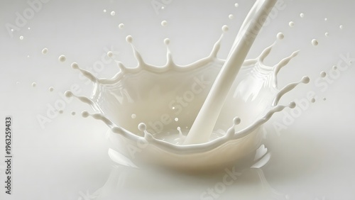 A splash of milk is pouring into a pool of milk on transparent background