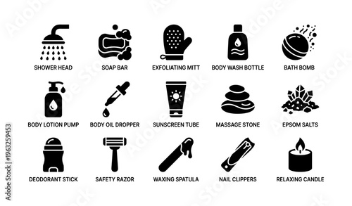 Vector icons of skincare and personal hygiene products