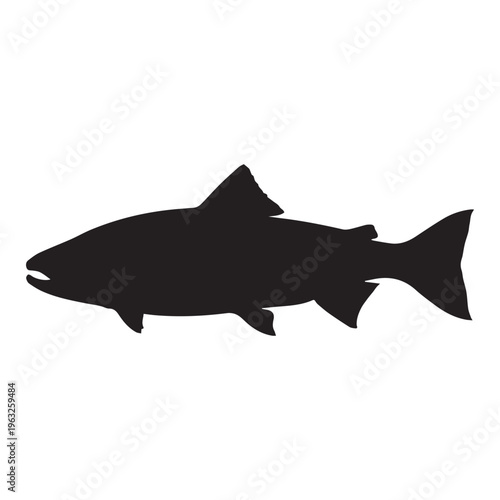 Salmon fish silhouette vector illustration, isolated black animal icon.