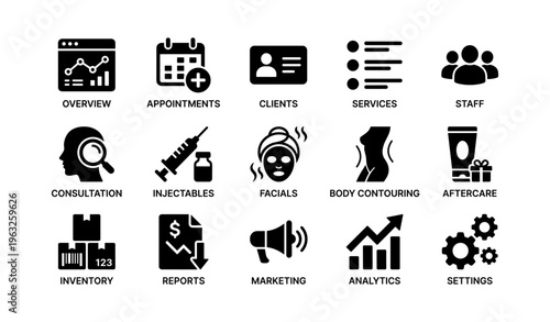 Medical and business icons set for services and analytics