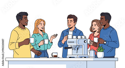 Young Professionals Chatting at Office Coffee Station