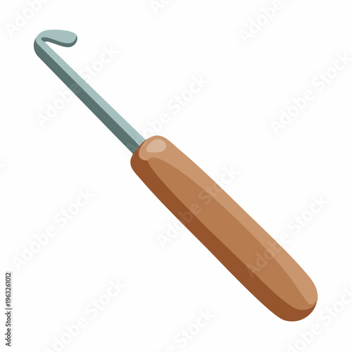 Colorful illustration of a crochet hook with wooden handle