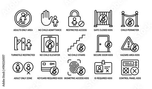 Child safety icons set for restricted and secure access areas