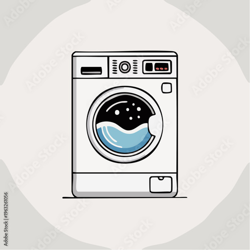Modern washing machine illustration with blue water inside