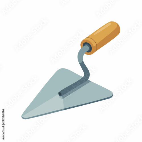 Flat triangular trowel with wooden handle illustration