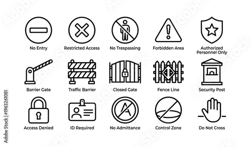 Security and access control icons for restricted or forbidden areas