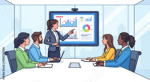 Business Woman Explaining Charts During Office Meeting