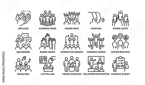 Icons depicting audience engagement and participation activities in events