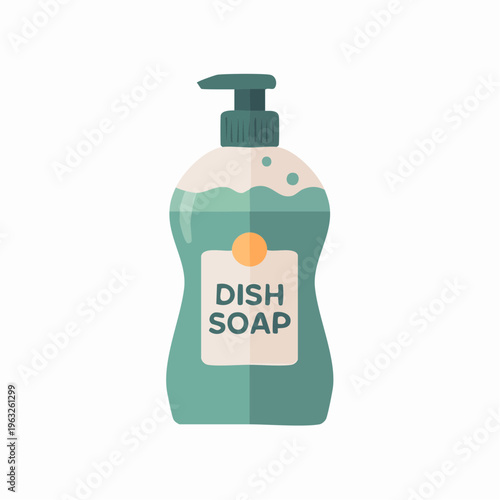 Green dish soap bottle illustration with pump dispenser