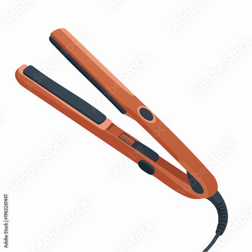 Orange hair straightener with black accents isolated on white