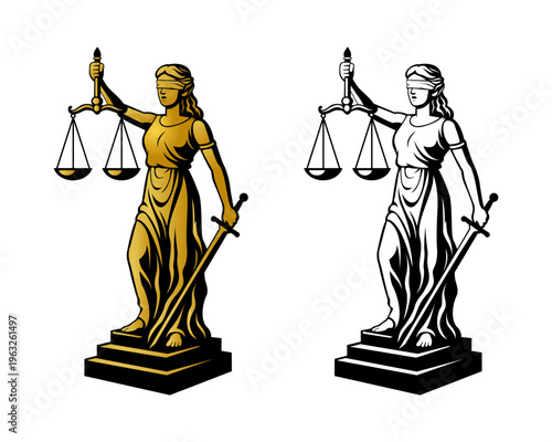 Politics woman attorney - Justice Law Symbol Statue - Editable Politics Law Attorney Sign vector
