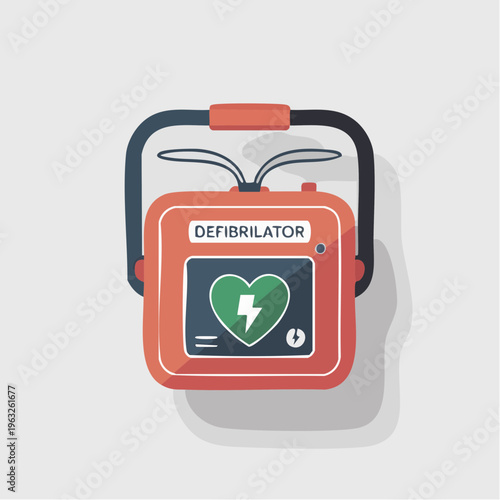 Illustration of a portable defibrillator device with heart symbol