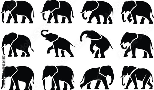Elephant Silhouette Icon Collection Set